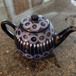 Vintage Peacock Hand Painted Glazed clay Teapot