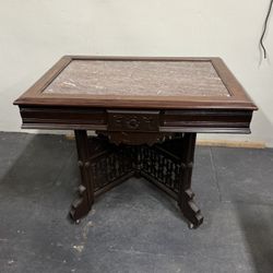 Eastlake Victorian Brown Marble Top Parlor Table  