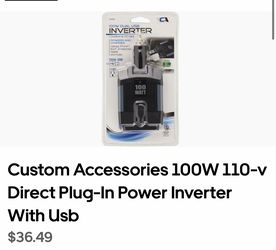 Custom Accessories 100W 115v Direct Plug-In Power Inverter With Usb