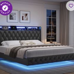 LED Upholstered Floating Bed