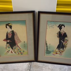 Framed geisha wall hangings artwork