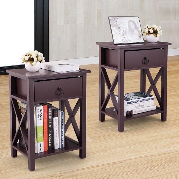 New set of 2 Mini Vintage Brown Nightstands