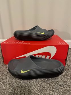 Nike ReactX Rejuven8 Slide Cool Grey Black Volt Men’s Size 11 / Women’s Size 12 (SKU: HV4479-004)