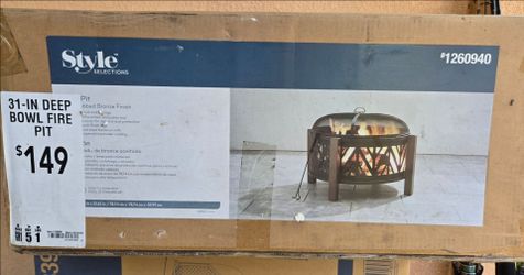 BRAND NEW Style Selections 31" Round Oil Rubber Bronze Deep Dish Wood Burning Fire Pit