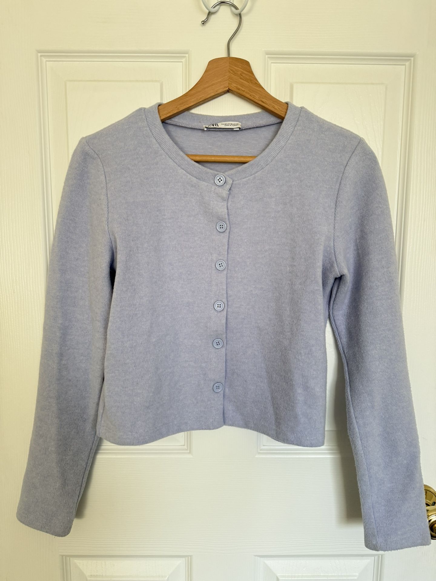 ZARA Soft Lavender Button-Up Knit Cardigan