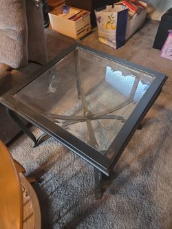 Black Metal Glass Top End Table and Coffee Table