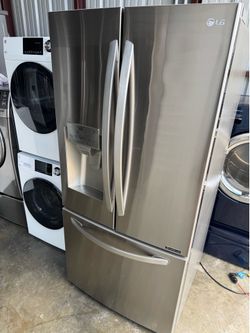 LG  refrigerator a 33-inch, French Door  refrigerator 24.5 cu. ft.  Dimensions 68 7/8 height 33 width 32 1/2  depth works perfectly no issues at all. 