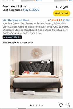 Koorlian Queen Upholstered Platform Bed Frame Dark Gray