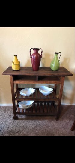 Old Time Buffet Or Beverage Cart All Wood Has 2 Wheels Just the Cart Nothing Come With It