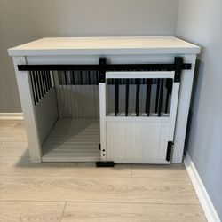 White Dog House Crate With barn Door