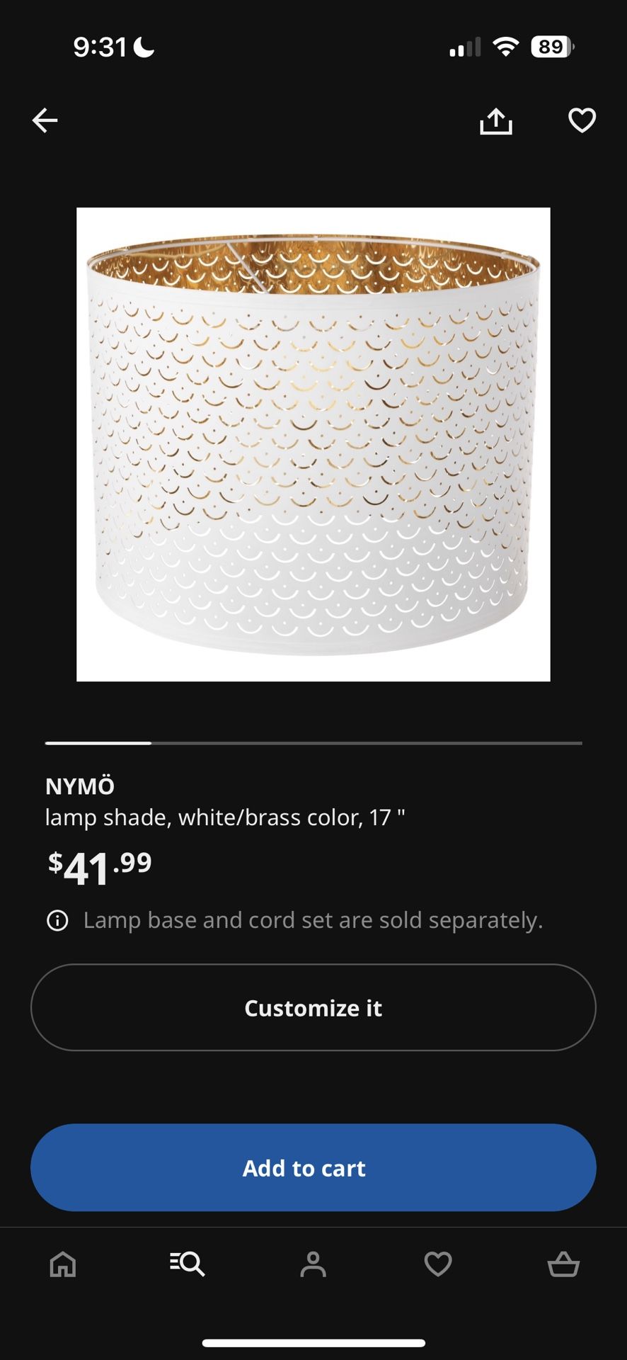 IKEA NYMÖ 17” Lamp Shade With Swag Light Kit