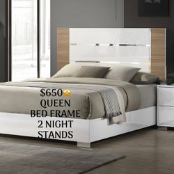 NEW QUEEN BED FRAME WITH 2 NIGHT STANDS!