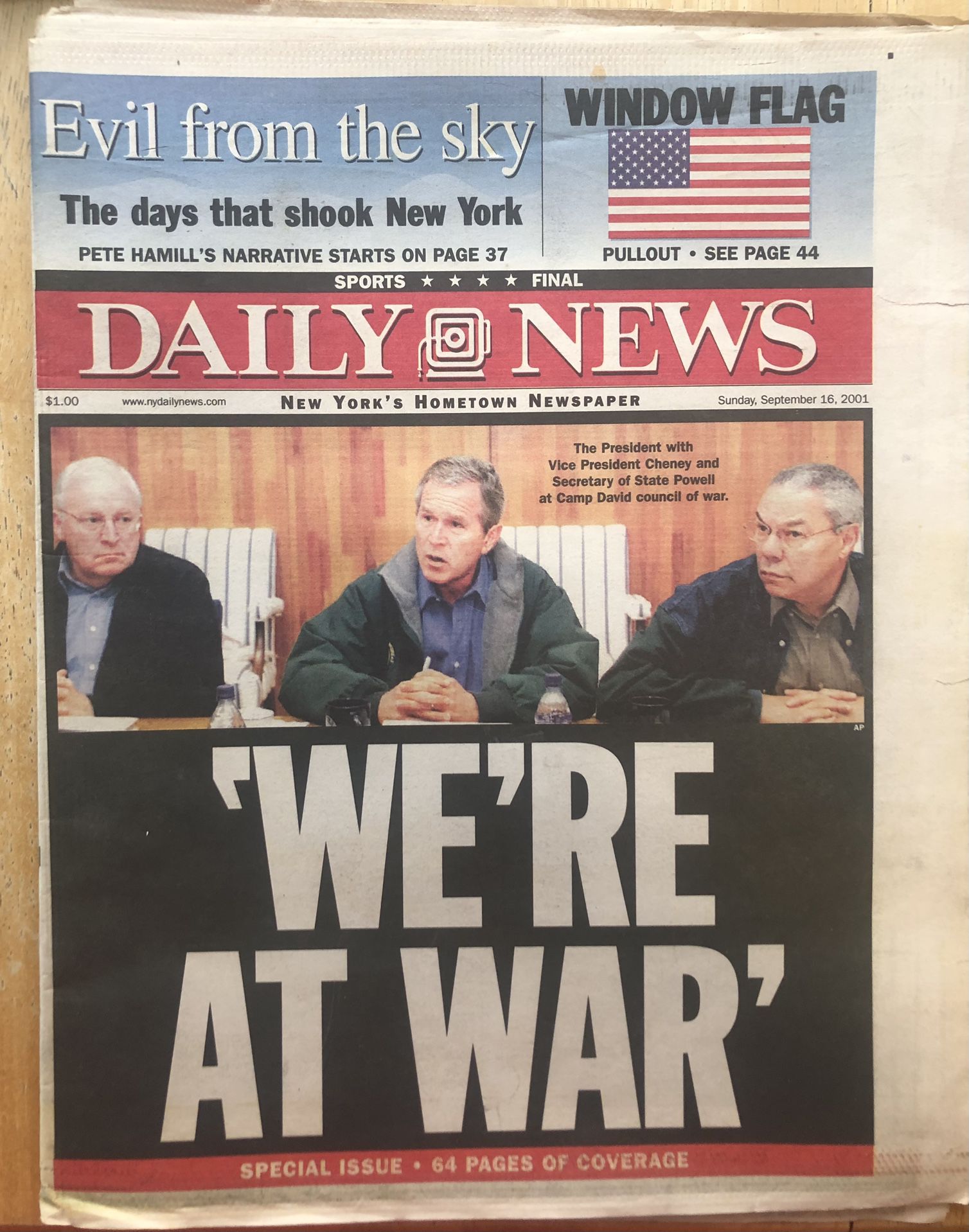 New York Daily News: Sept 16 2001-We're at War-George Bush Jr. Declares War- GC 