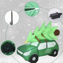 95.7 x 59 x 44 Inch Christmas Inflatable Station Wagon Inflatables Outdoor Car with LED Lighted Christmas Tree Blow up Xmas Vacation Yard Decorations 