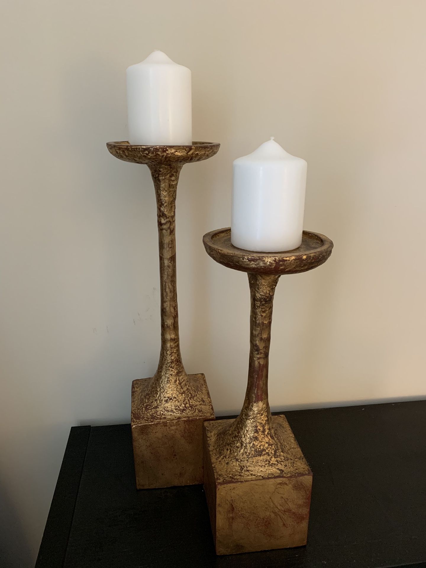 Solid metal gold candle holders