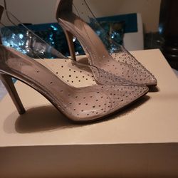 Beautiful Tan/Clear/ Rhinestones Heels, Size 9w By Torta Caliente $15.