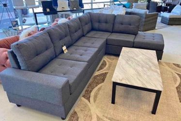NEW IN BOX Dark Grey Linen Fabric Reversible Sectional FINANCE available $54 down pmt