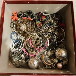 Box Of Vintage Earrings And Necklace 