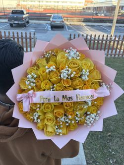 50 Roses With Baby Breath Bouquet 