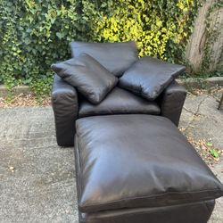 RH Leather Cloud Chair and Ottoman Set Dark Brown Restoration Hardware 