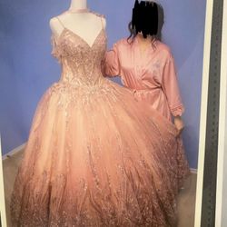 Pink/ Rose Gold Quinceñera Dress Come With Under Skirt