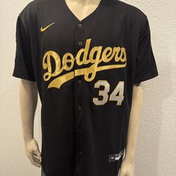 Fernando Valenzuela Dodgers Black Gold Champion Stitched Jersey