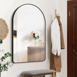 Arched Mirror 32x48 Inch, Bathroom Mirror Wall Mounted Modern Black Aluminum Alloy Frame Decor Large Dresser Mirror for Bedroom Living Room Entryway, 