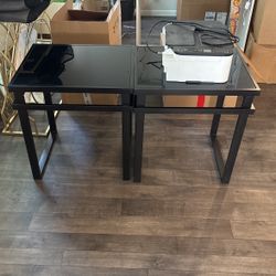 Two Black Glass End Tables 