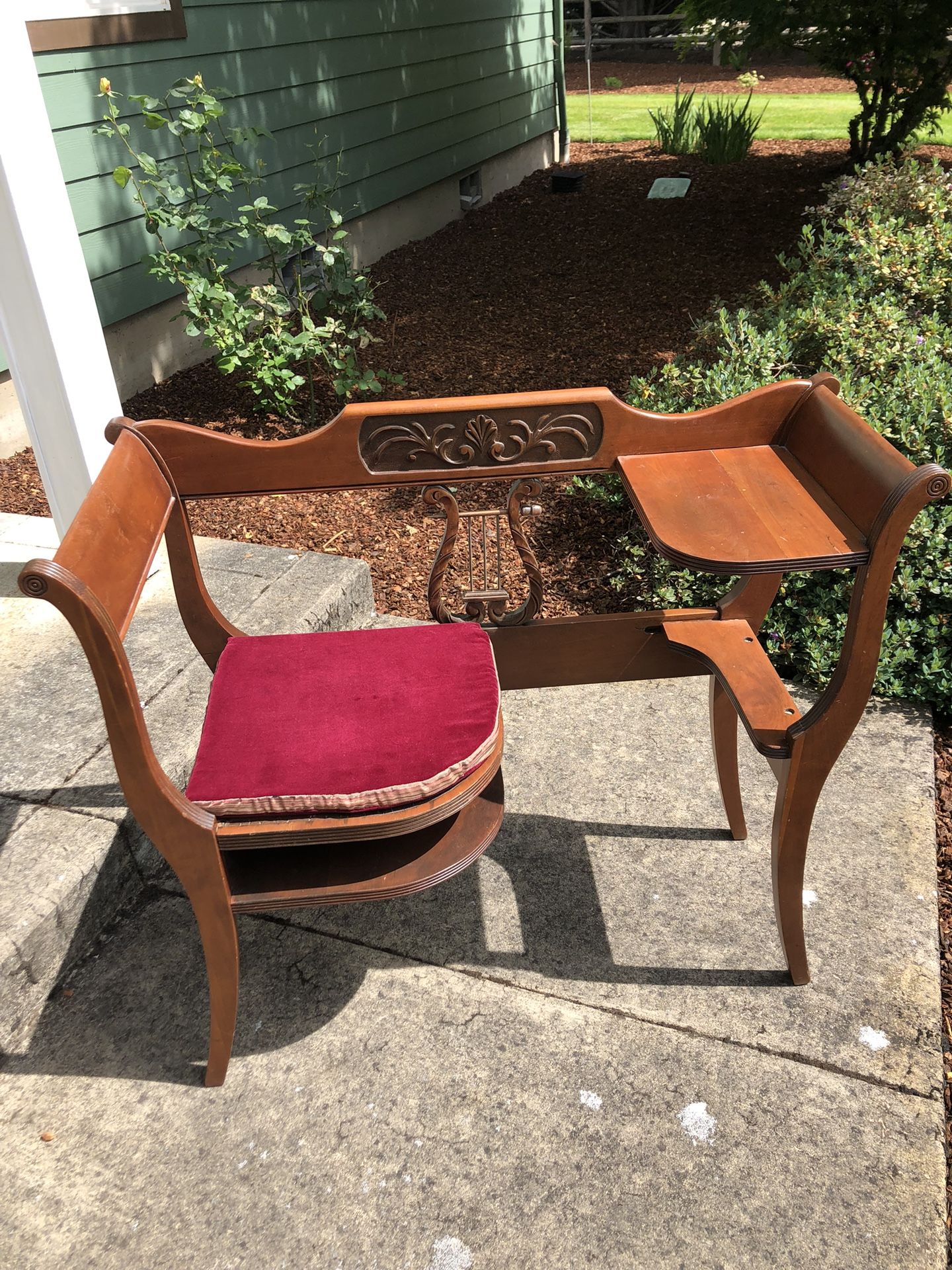 Antique Telephone Desk With Shelf Solid Wood, Stable To Sit On