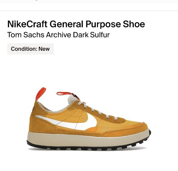 NikeCraft General Purpose Shoe Tom Sachs Archive Dark Sulfur Mens Size 6