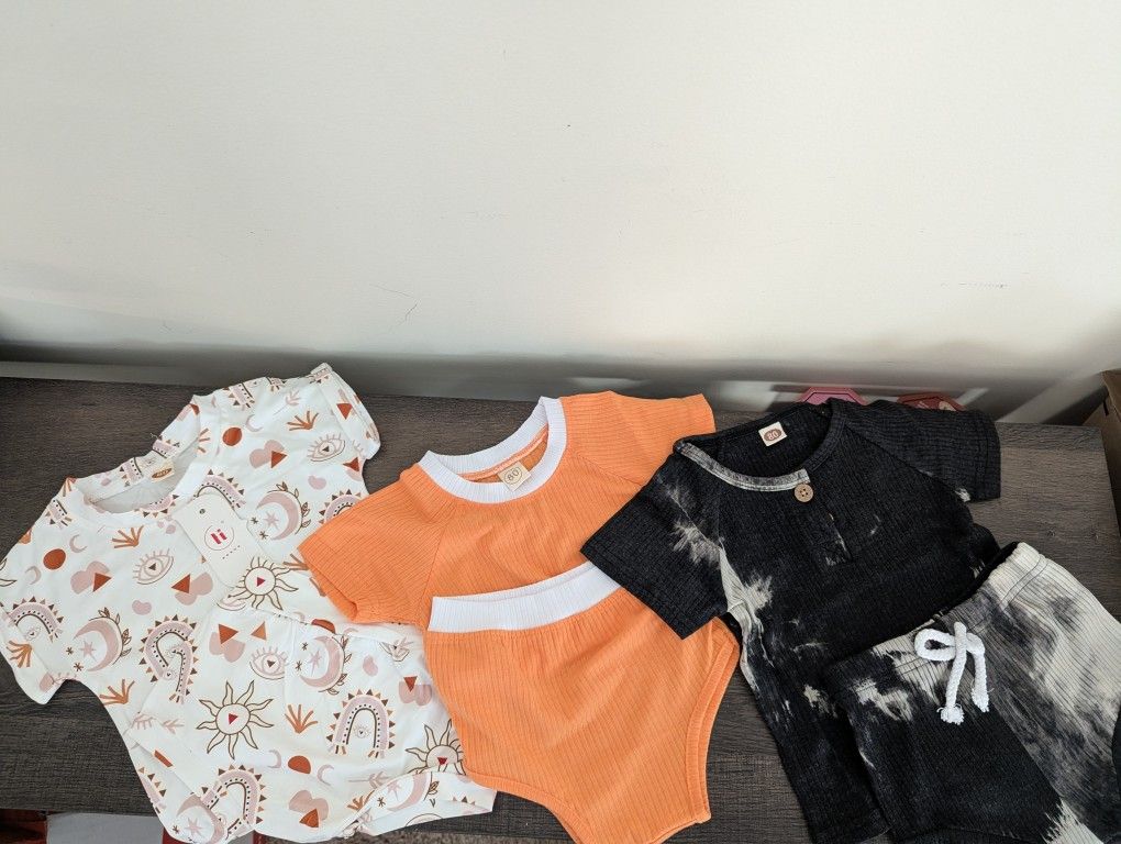 (3) Brand New Toddler Outfits (12-18M) Mat and Bowl