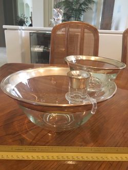 Glass & Silver Party Bowl with dip & toothpick bowls attached