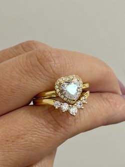 New 14K Gold Plated Heart Cubic Zirconia 2-Piece Stackable bridal ring set 7