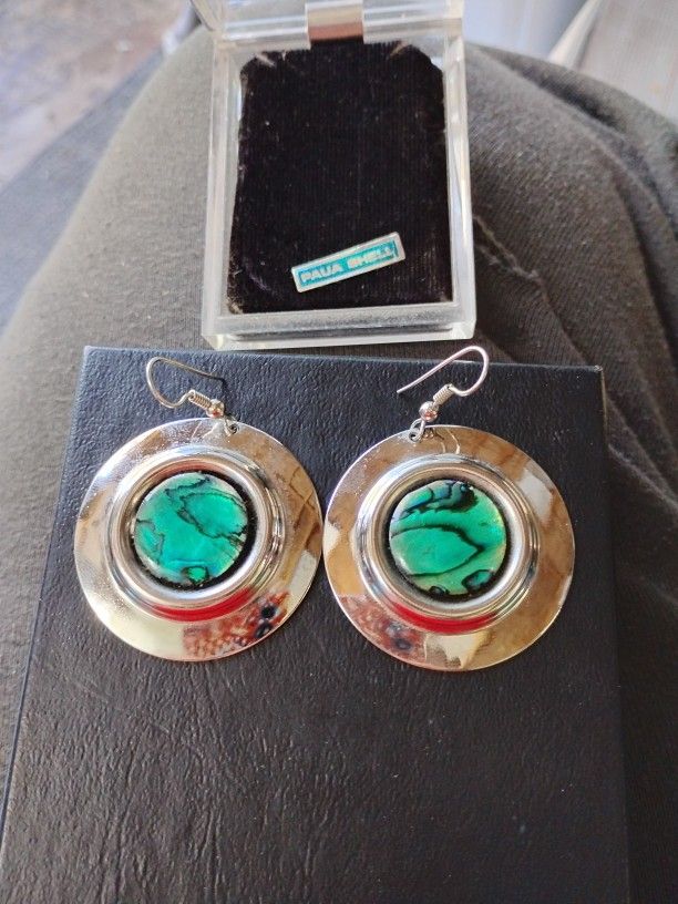 Paua Shell And Silver Earrings