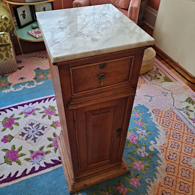 Vintage Cabinet Plant Stand Solid Wood Pedestal Table
