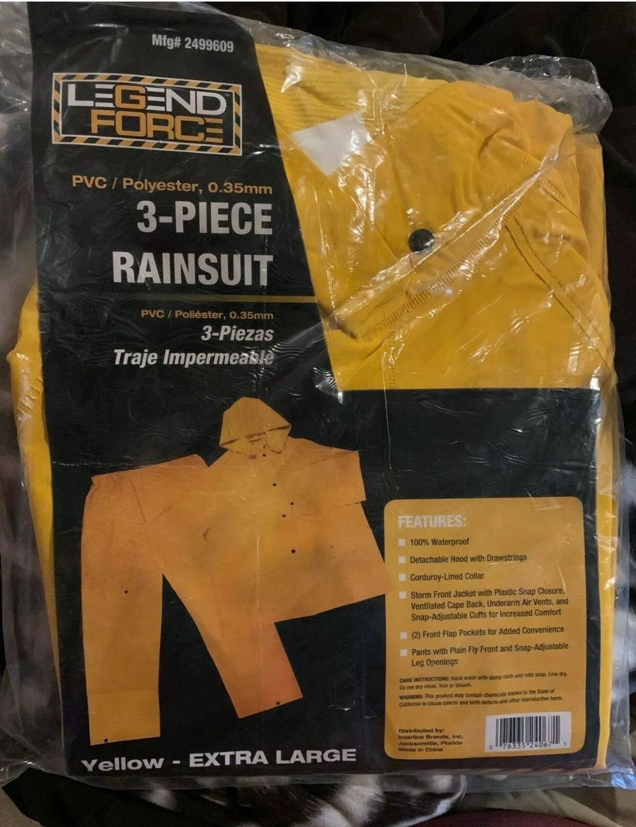 LEGEND FORCE 3 PIECE YELLOW RAIN SUIT, HOOD, JACKET, AND PANTS EXTRA LARGE