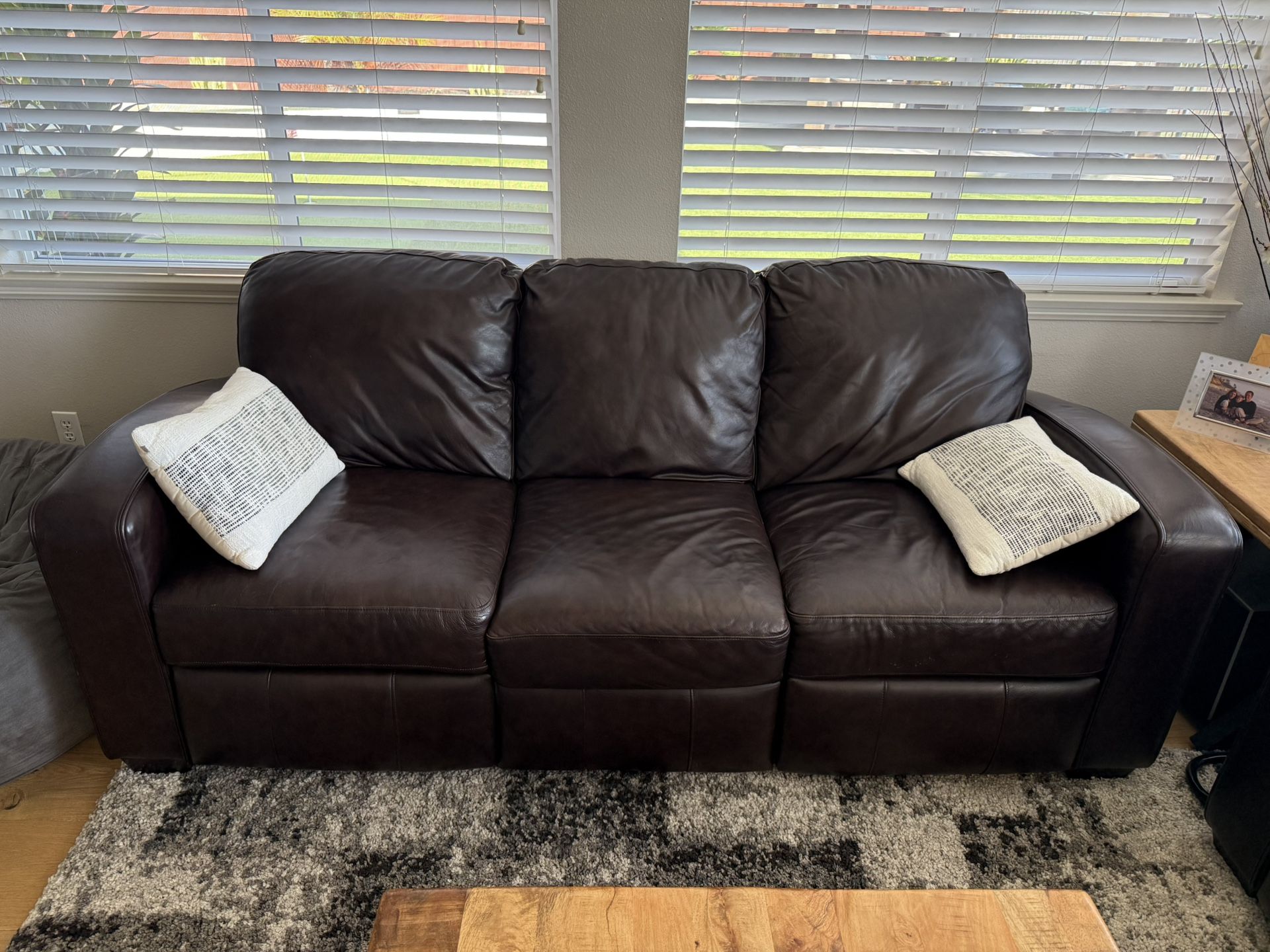 Manual Reclining Leather Sofa - Couch