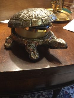 Brass turtle with Bentley clock