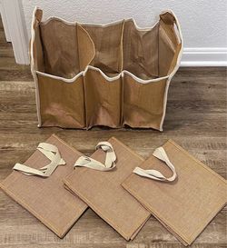 👝 3-Section Organizer, 3 Tote Bags, Fold Flat, Burlap, Handles (brand new)