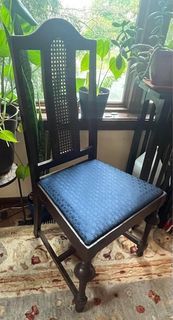 Antique Cane Back Upholstered Cushion Chair
