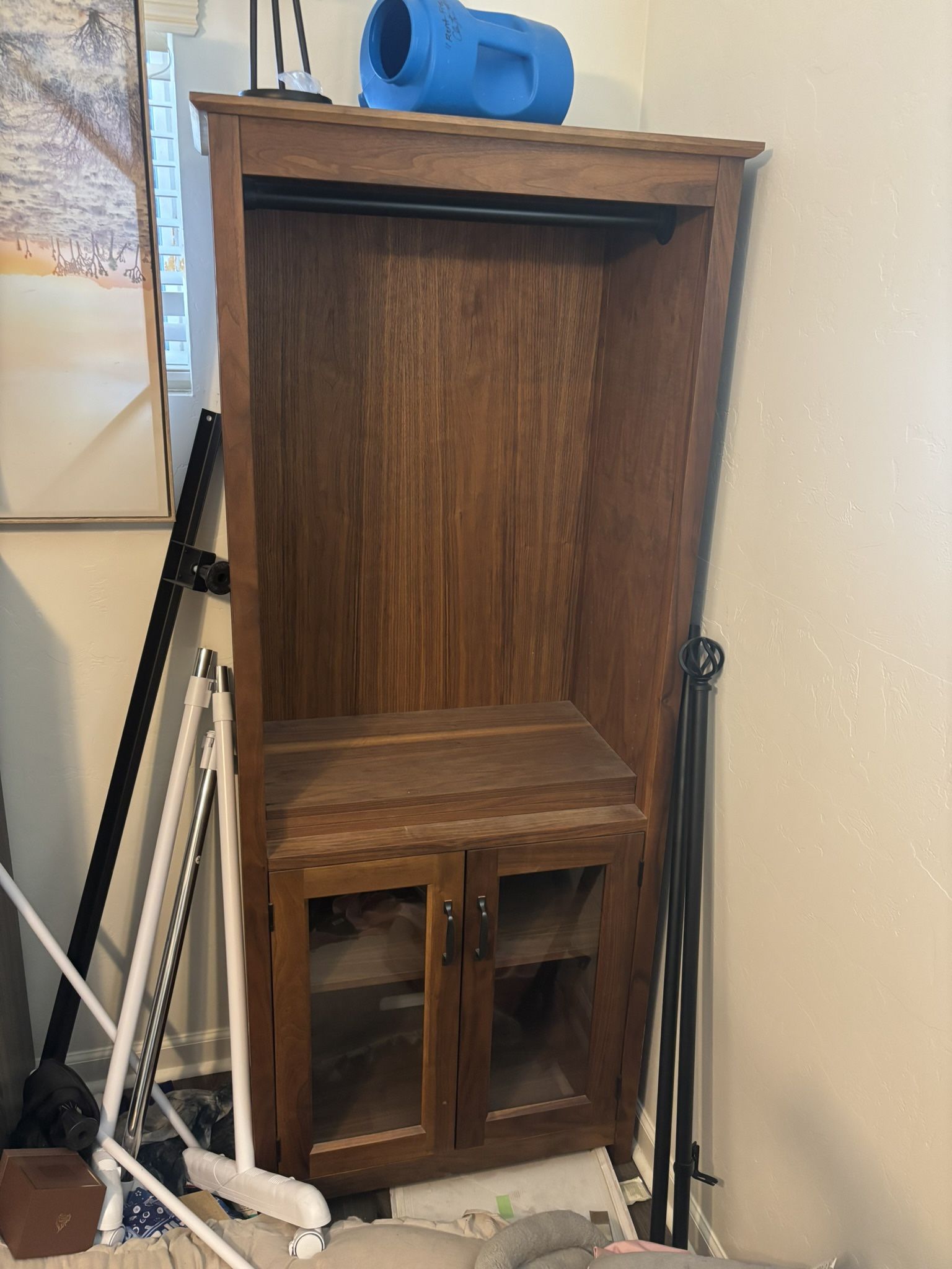 Crate and Barrel Ainsworth Walnut Media Storage Tower with Glass/Wood Doors