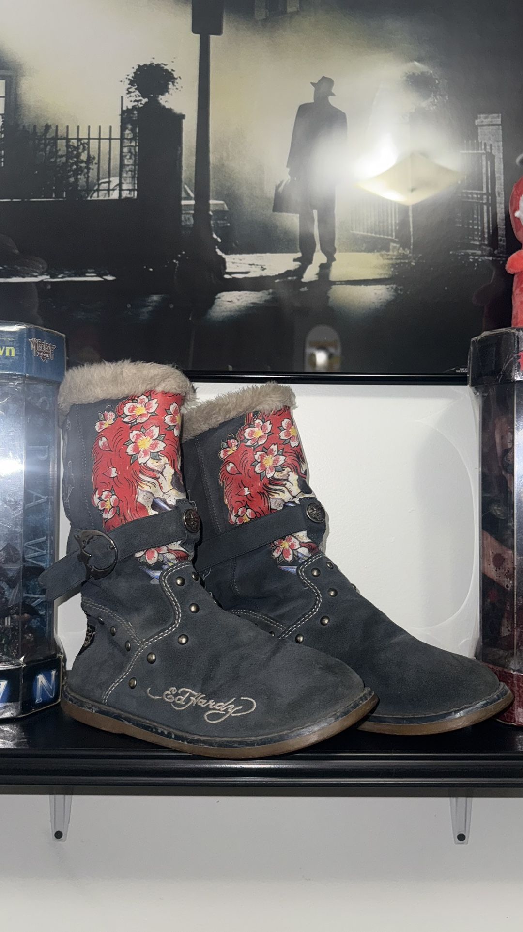 Vintage / Y2K 2000s Flaming Skull Ed Hardy Fur Boots