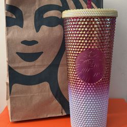 Starbucks Chrome Pink & White Studded Ombre Venti Cold Cup 24 oz 100% New