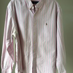 Ralph Lauren Mens Pink Striped Cotton Long Sleeve Shirt - Size XXL