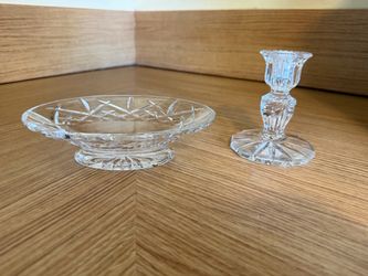Waterford Crystal Candlestick Holder – Cut Crystal Taper Candle Holder & Waterford Crystal Oval Footed Dish – Cut Crystal Trinket/Candy Dish