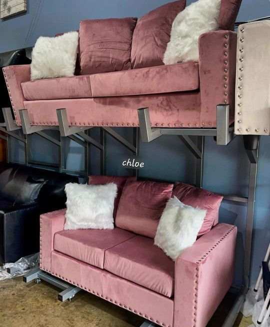 🏅ASK FOR A DISCOUNT COUPON 🗨 Cinderella Pink Velvet Living Room Set 