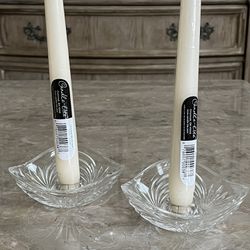 Set of 2 - Clear Glass Cut Tapered Candle Holders (Candles Not Included)