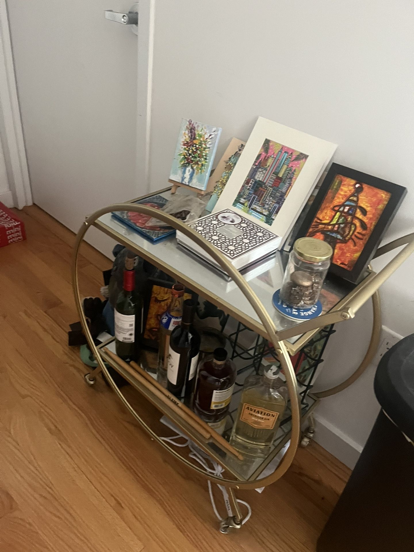 Gold Bar Cart with Glass Shelves