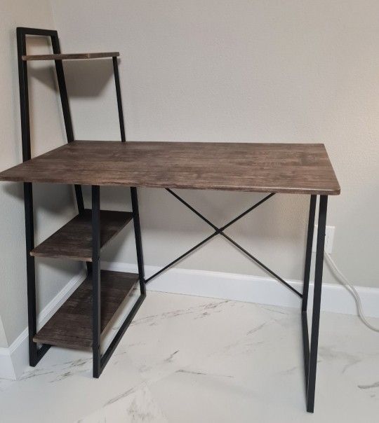 Wood Grain and Metal Small Contemporary Desk