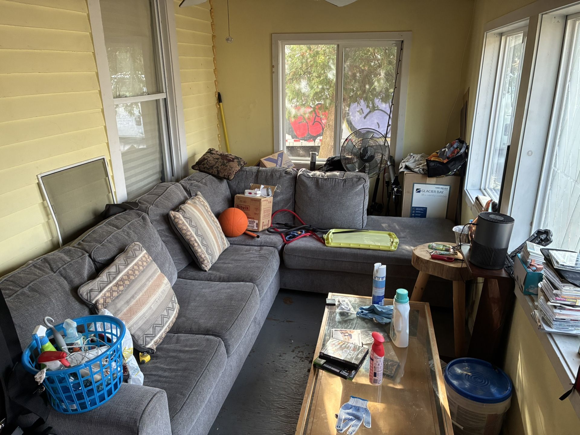 Sectional And Wood Glass Coffee Table 